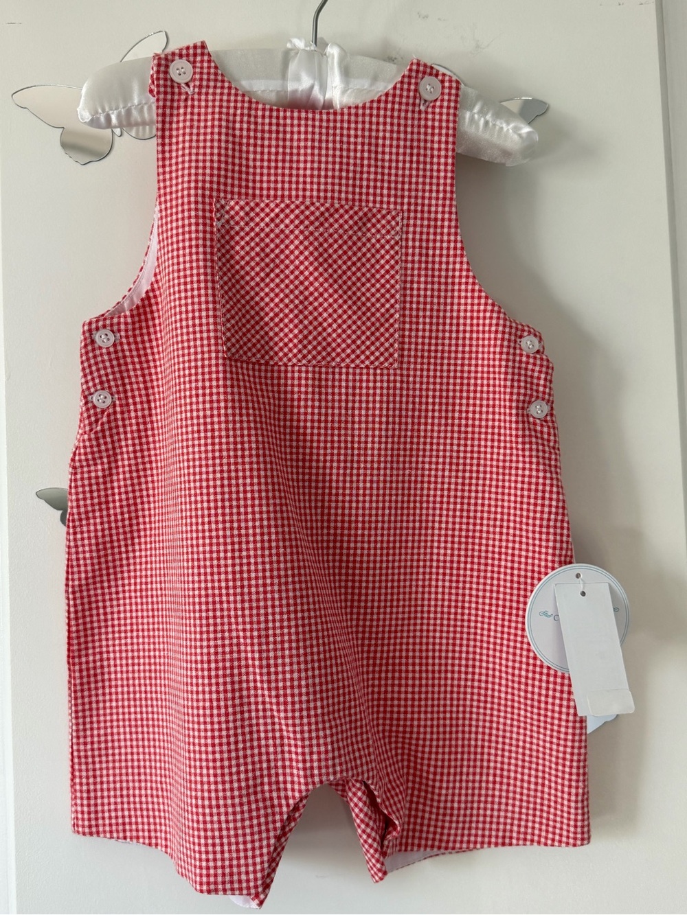 Edgehill Collection Red Gingham Overalls Romper
